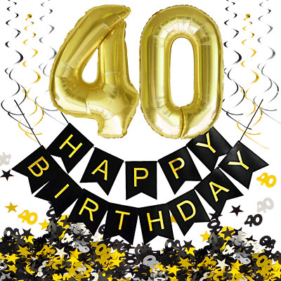 40. Geburtstag Deko Set - Folien Luftballons 40 Deckenhänger Girlande Konfetti
