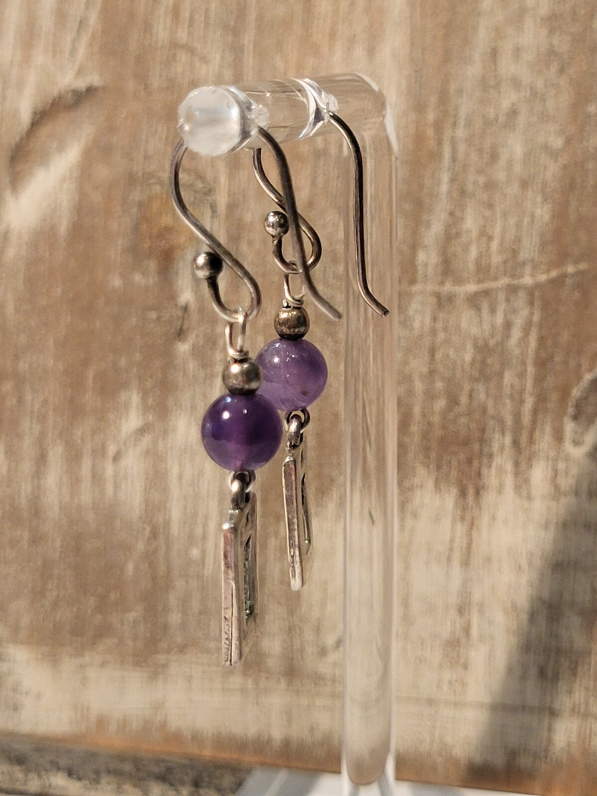 Amethyst Earrings Floral Rectangular Drop Dangle … - image 2