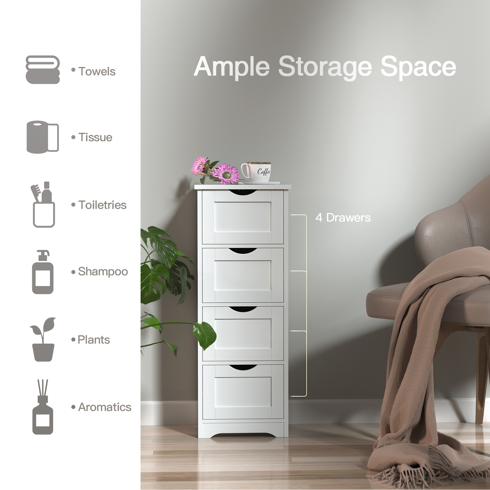 Freestanding Floor Cabinet Bathroom Storage Cabinet for Bedroom Living Room K4Y0