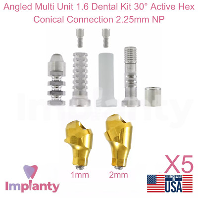 5x Angled Multi Unit 1.6 Dental Kit 30° Active Hex Conical Connection 2.25mm NP