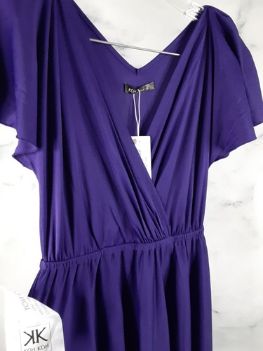 KOH KOH Women's Small Maxi Dress Semi-Formal Short Sleeve V-Neck Purple NEW - Picture 3 of 8