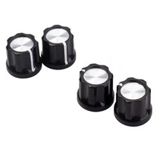 4PCS Black Silver Guitar Bass Amp Knob Buttons D-type Shaft Pot Knobs