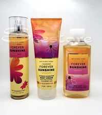 Bath & Body Works Forever Sunshine Body Mist Shower Gel & Body Cream Set of 3