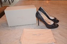 JIMMY CHOO Luna Snake Print Leather Heels Gray 39