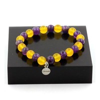 Mineralien Und Edelsteine. Armband Perlen Amethyst + Gelber Achat 8 Mm. F