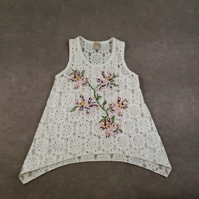 Pascal Millet Top Womens Size 38 Small White Sleeveless Lace Cross Stitched Tank
