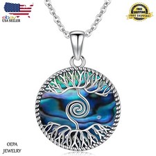 Tree of Life Necklace 925 Sterling Silver Abalone Shell Family Tree Necklace
