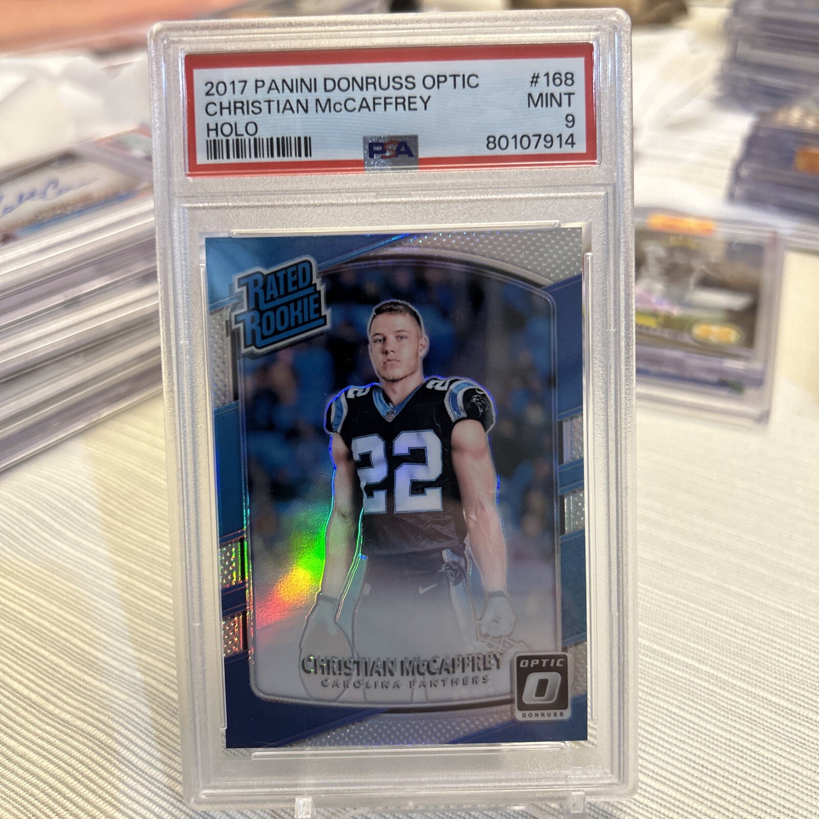 2017 Donruss Optic Christian McCaffrey Rated Rookie Silver Holo No. 168 PSA 9🔥