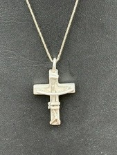 Modernist Solid Cast 925 Sterling Silver Crucifix Pendant Necklace