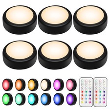 BLS LED Puck Lights with Remote Control, Wireless Under Cabinet 6 Pack, Black