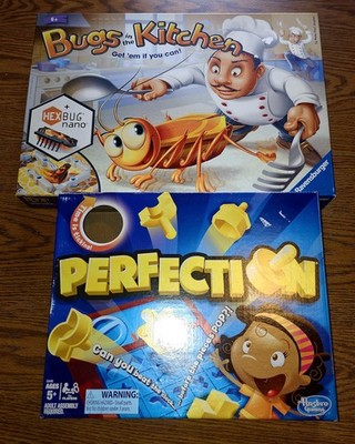 Hasbro BUGS IN THE KITCHEN & PERFECTION Board Game Lot - EUC - GREAT GAMES