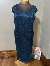 R M Richards Womens Dress Metallic Blue Sleeveless Lined 16 Tall NEW Party
