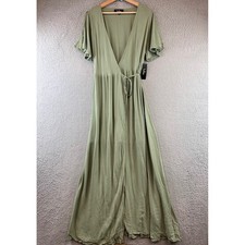 New Lulus Olive Green Flutter Sleeve Wrap Maxi Dress Flowy Boho V Neck Tie Waist
