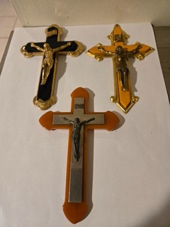 X3 lot vintage bakelite crucifixes crosses religious 5.5" long