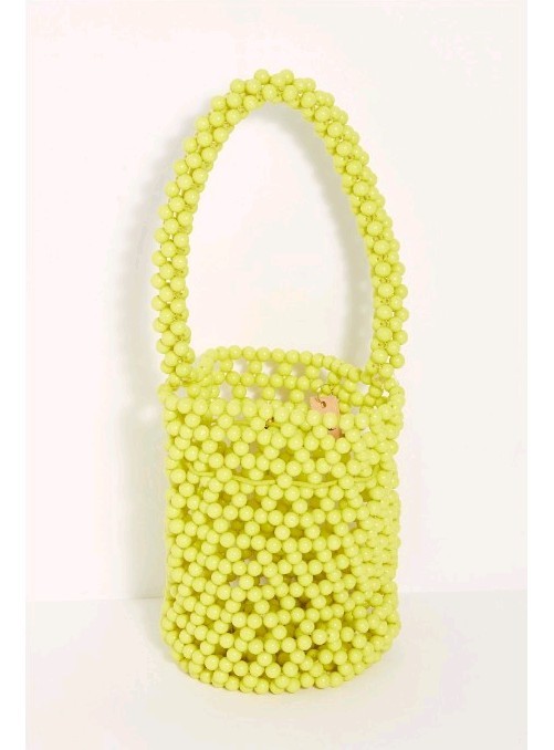Free People She's So Fun Beaded Bucket Bag Purse Boho Hippie Lime Yellow (FLAW)