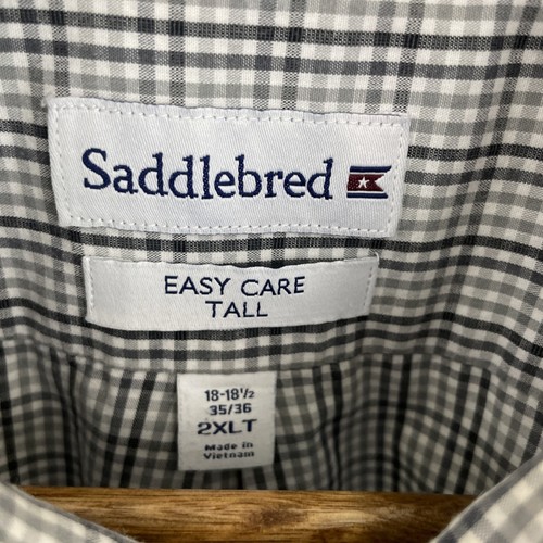 Saddlebred Easy Care Shirt Mens 2XLT Tall XXL Gray Plaid Long Sleeve Button - Picture 3 of 16
