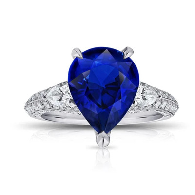 6.23CT Pear Shape Blue Sapphire With Moissanite Royal Solitaire Ring 925 Sliver