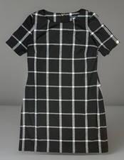 Tommy Hilfiger A-Line Dress Women Size 12 Black White Plaid Midi Classic UEC