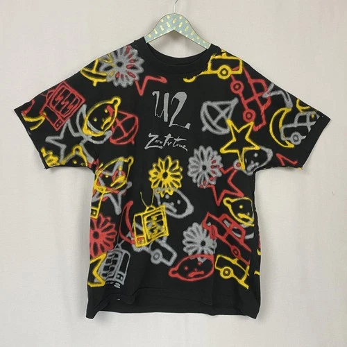 U2 Zoo TV Tour Shirt Mens XL Black Allover Graphic 1 1990s vintage concert t-shirt, vintage, size XL, single stitch, B+ condition