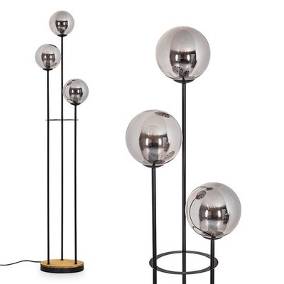 HOFSTEIN Fossobiubo Stehlampe Metall/Holz/Glas Schwarz/Naturfarben/Rauchfarben
