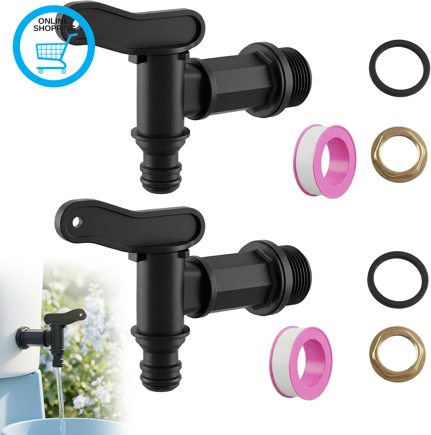 2 PCS 3/4"" Water Butt Tap Plastic Snap-Fit Hosepipe Rain Barrel BSP Thread Repla