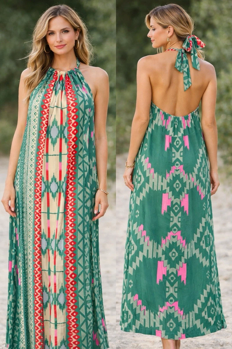 chinese dress ladies Soyrara Halter Midi Dress  Eyelet Tiered Resort Dress