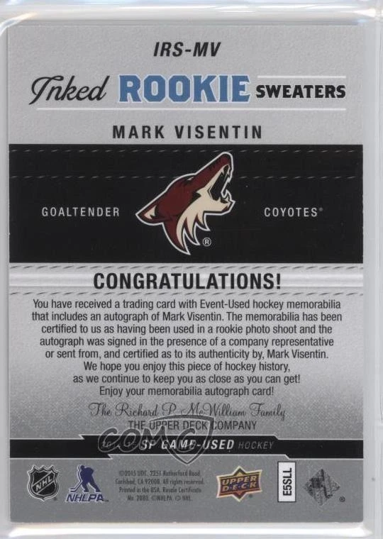 2014-15 SP Game Used Inked Rookie Sweaters /149 Mark Visentin #IRS-MV Auto RC - Image 2 of 2