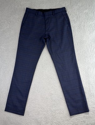 J.Crew Ludlow Slim Fit Four Season Wool Dress Pants Navy Plaid Men 30(30.5)x29.5