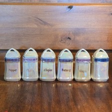 Vintage German Porcelain Lusterware 4.75" Canisters Spice Jars Set of 6