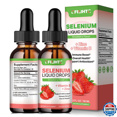 2 Pack Selenium Liquid Drops, 200mcg Liquid Selenium Supplement with Vitamin B C