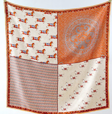 18 Momme Twill Silk Square Neckerchief Gray horse Print Scarf Shawl 88X88cm Wrap