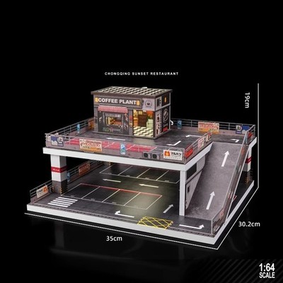 1/64 Diorama Garage Building Model LED Double-deck ramp parking lot