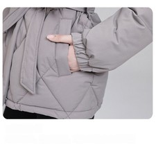 Solid Color Womens Hooded Short Jacket Diamond Pattern with Drawstring