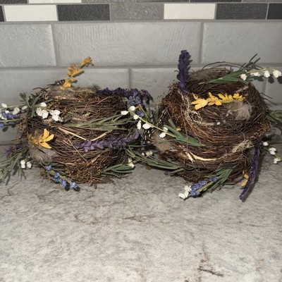 Set 2 Artificial Birds Nest with Eggs Feathers Decorative Rattan Bird Nest 6 In