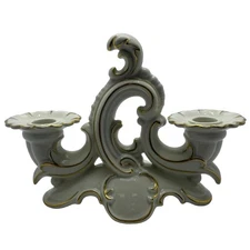 Neutettau Germany Porcelain Two Arm Candelabra Gold Trim 8-7/8" x 6-1/2" Vintage