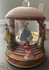 VTG Disney Multi-Princess Musical Snow Globe Figurine Cinderella Belle ArielRARE