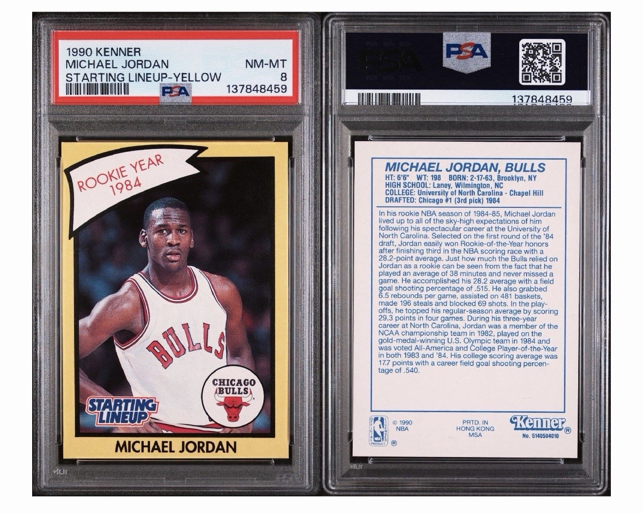1990 Kenner Starting Lineup Yellow Michael Jordan Chicago Bulls GOAT PSA 8 view 8