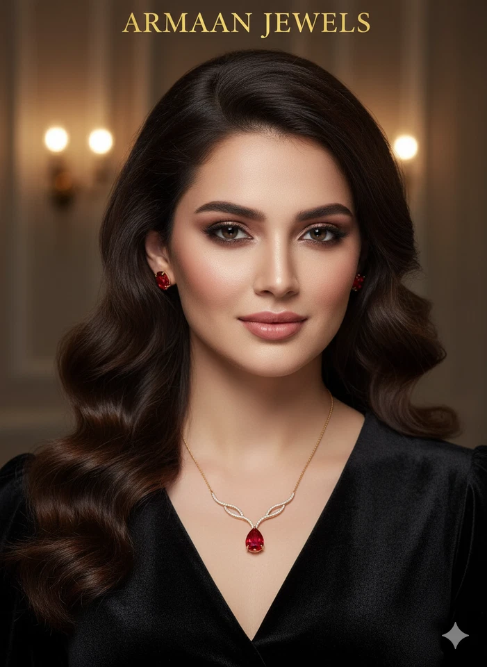 NECKLACE ROSE Gold FILLED Lab-Created Ruby/diamond cut 50CM PREMIUM PARTY-SET/UK - Image 2 of 4