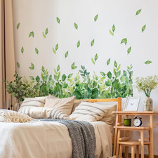 3 Pieces Green Leaves Wall Decals Vinyl Green Vines Wall Stickers Removable Art