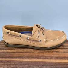 Sperry Top Sider Authentic Boat Shoes Men's 10 M Tan Sahara Leather 2-Eye Deck