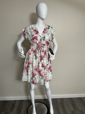 NEW MSK Women Dress White Pink Flowers Size M