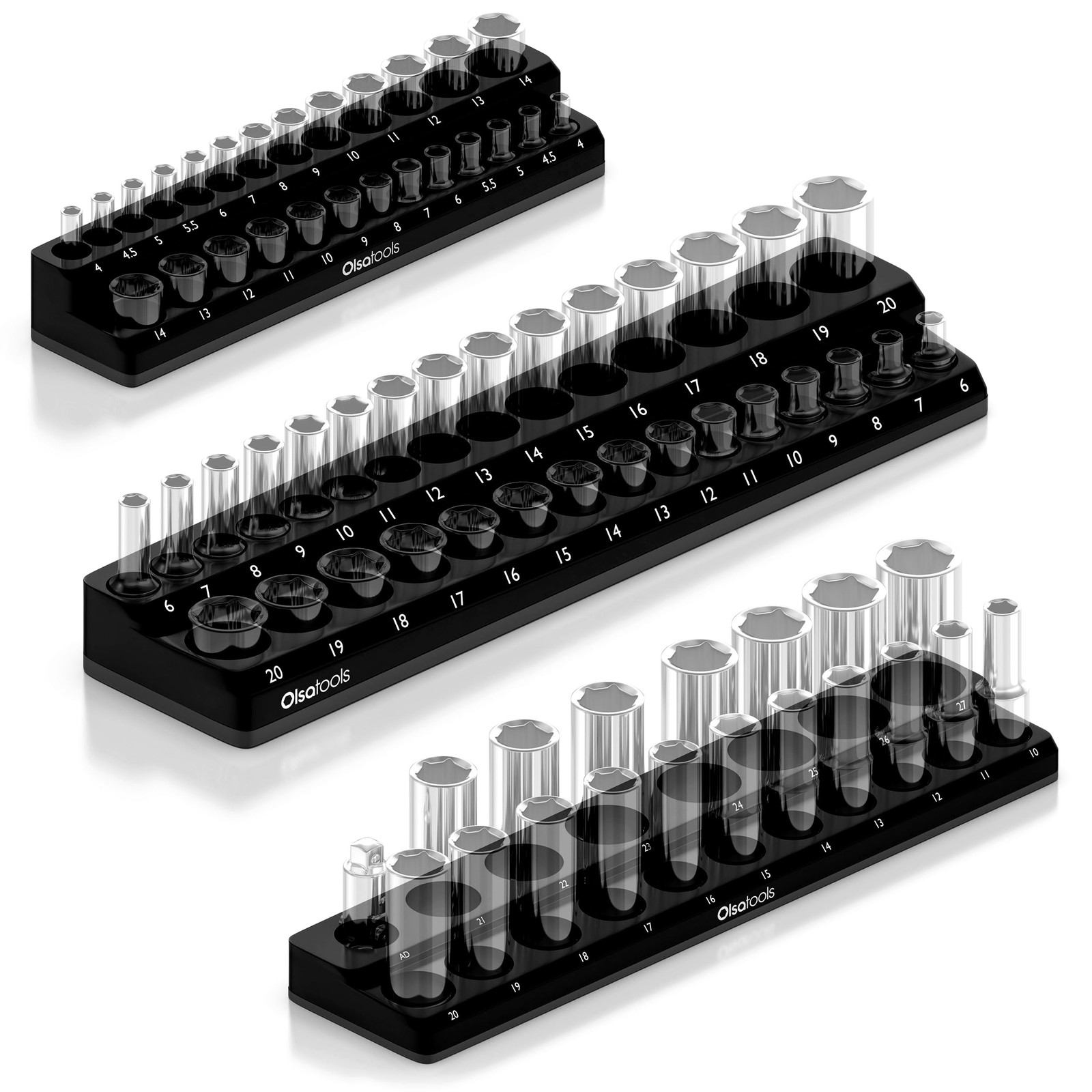 3-Piece Magnetic Socket Organizer Kit for 1/2-Inch & 3/8-Inch Sockets