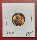 1937 D Lincoln Cent,  Red,  Gem Uncirculated, As Shown.