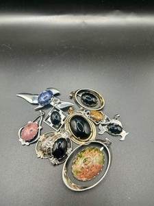 10 Vintage Handmade Pendants, Cabochon, Settings, Made in USA
