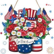 Patriotic Wooden Door Sign 4th of July Welcome Hanging Decor God Bless America 