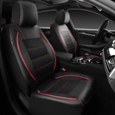 Universal FIT Piping Leather Two Front Seat Covers, Waterproof Faux Leather f...