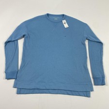 American Eagle Shirt Womens XS Blue Waffle Knit Thermal Crewneck Long Sleeve
