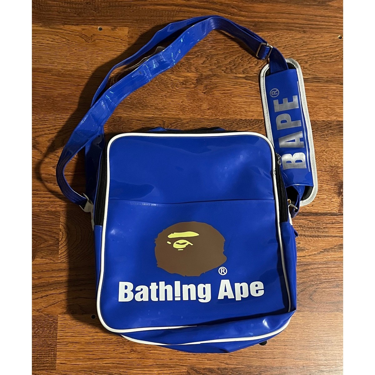 A Bathing Ape OG Bape Blue Vinyl Messenger Bag Ape Head Logo