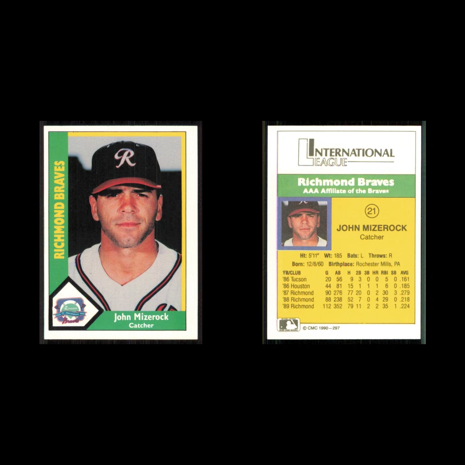 John Mizerock #297 1990 CMC Minor League Richmond Braves Baseball Card MLB NM - Image 3 of 3