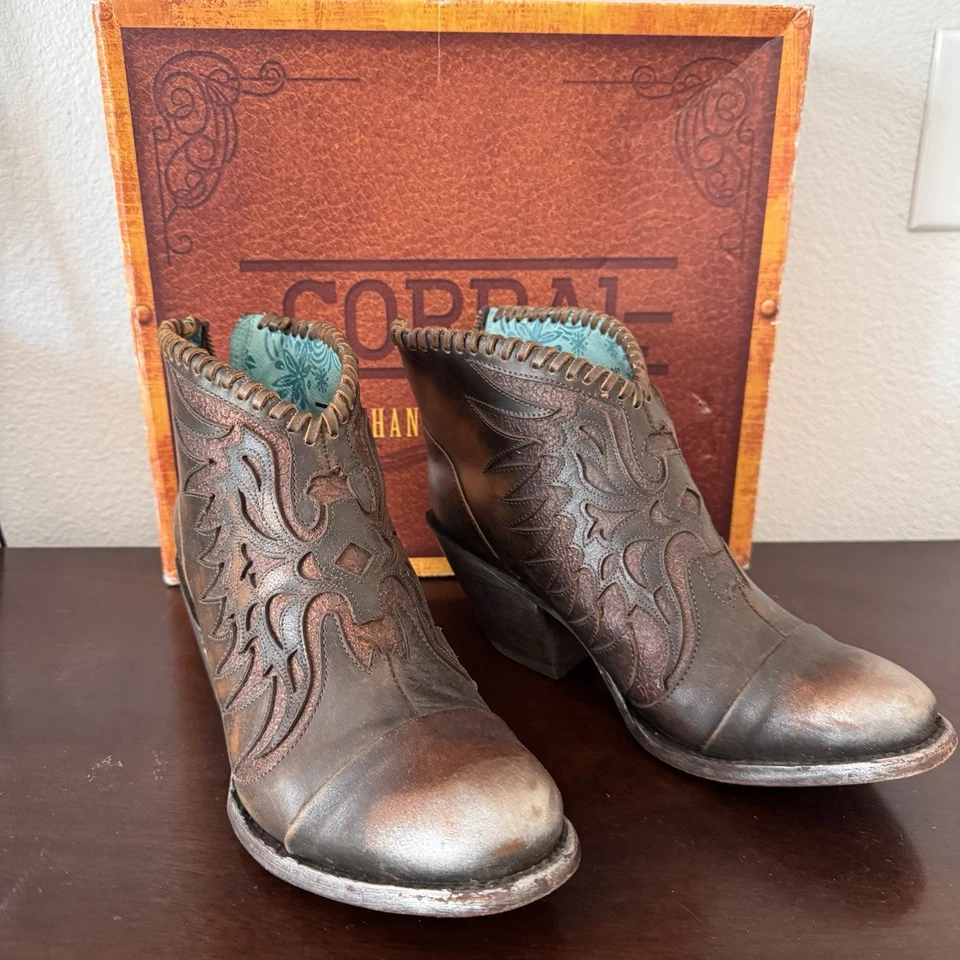 Botines Corral de cuero marrón para mujer 9,5 Western Cowgirl Foto 2 de 4